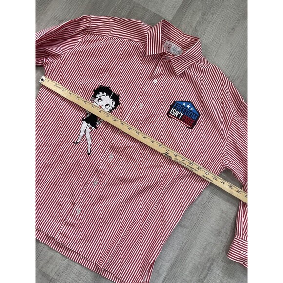 Betty Boop Too Cute Red Pin Stripe Long Sleeve Large Vintage 1993 Rare Cartoon O - Picture 8 of 9